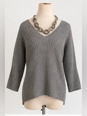 [Peserico Tricot] Gray Wool Silk Cashmere V-Neck Sweater Size 44 (M) NWT